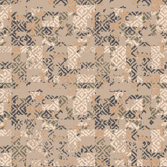 Wall Mural - Abstract geometric seamless pattern with blots and an effect of attrition in retro colors. Vector shabby geometric carpet. Background for ceramic tile, wallpaper, linoleum, textile, rug, web page