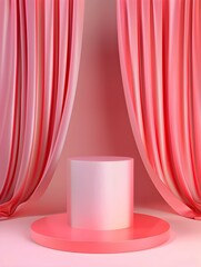 Poster - Abstract pink podium for product display. Cylinder stage on pink background 3d illustrations.