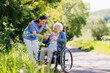 © Halfpoint - Female caregiver and senior woman in wheelchair picking wild flowers. Nurse and elderly woman enjoying a warm day in nursing home, public park.