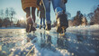 © ron - A diverse group of people enjoying a day of ice skating together on a rink.