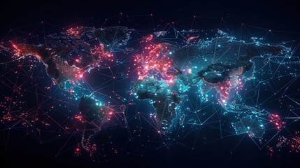 Futuristic 3D World Map with Digital Networks