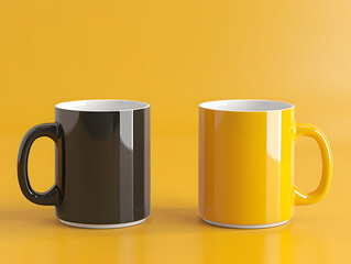 Wall Mural - Two mugs on yellow background