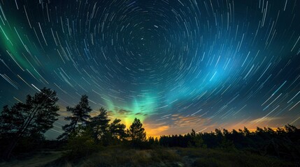 Incredible aurora borealis in night sky full of bright stars, long exposure photo, beautiful landscape
