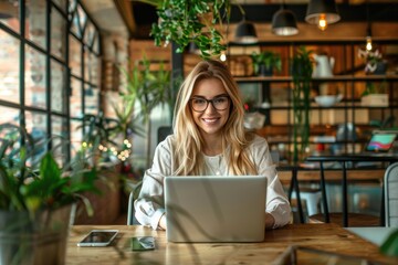 Wall Mural - person working on laptop in cafe