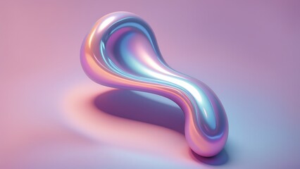 Wall Mural - Abstract iridescent 3D shape on pink background