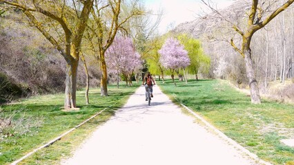 Wall Mural - woman riding in bicycle in park