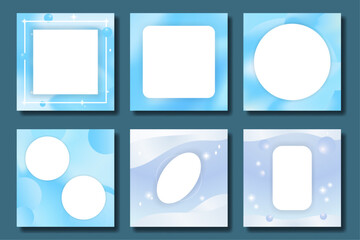 Poster - Set of Geometric Blue Pastel Templates with white shapes for copy space, text, and pictures. Blue gradient backgrounds, monochromatic liquid backdrops. Editable Vector Illustration. 