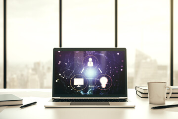Poster - Modern computer screen with social network media concept. 3D Rendering