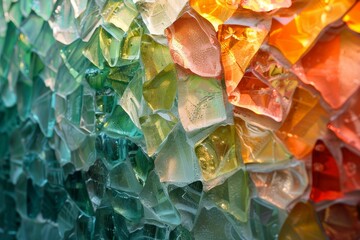 Poster - A close-up image of a mosaic-like structure with multicolored crystalline shapes resembling glass shards