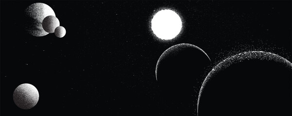 Wall Mural - stars and exoplanet in outer space. futuristic landscape, with noise texture . night landscape with 