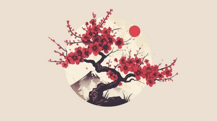 Sakura tree flower logo design vector template. A cherry blossom tree with flower bonsai logo