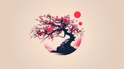 Sakura tree flower logo design vector template. A cherry blossom tree with flower bonsai logo