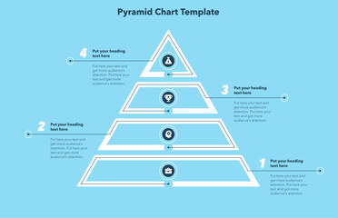 Leinwandbilder - Triangle pyramid chart template with 4 sections - blue version. Infographic diagram divided into four parts with numbers and icons.
