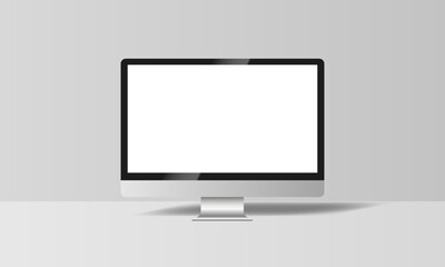 Aufkleber - Realistic vector computer mockup on gray background with realistic shadow. Computer with blank screen, silver design. Vector EPS 10