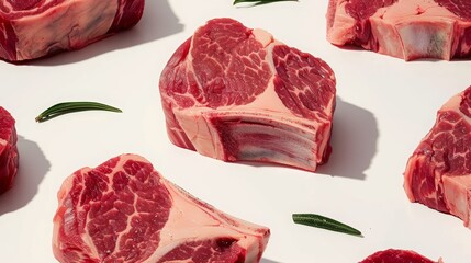 Canvas Print - Several thin-cut steaks on a white background