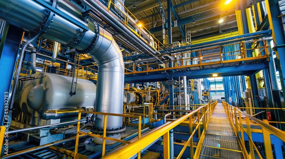 Industrial and Manufacturing Engineers and technicians working in industry refinery or power plant with blurred lights and structures in the background