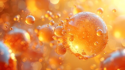 Poster - Ethereal image showcasing numerous bubbles, with a dominant central bubble surrounded by smaller ones, all set against an orange, glowing backdrop