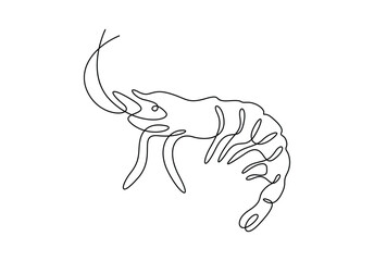 Wall Mural - Continuous one line drawing of shrimp. Isolated on white background vector illustration. Pro vector