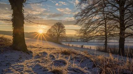 Canvas Print - Landscape illuminated by sunshine as winter draws to a close