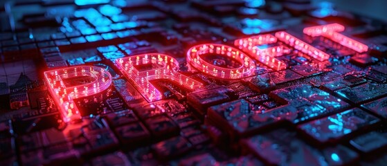 Aufkleber - A close-up of a red neon Profit sign on a futuristic circuit board