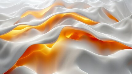 Poster - A striking visual with fluid fabric waves in white and orange tones, symbolizing dynamism and warmth