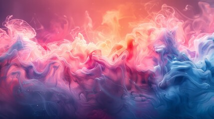 Poster - A digital artwork of colorful, smoke-like waves blending on a background with a vivid color gradient