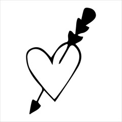 vector element heart with an arrow. doodle illustration.