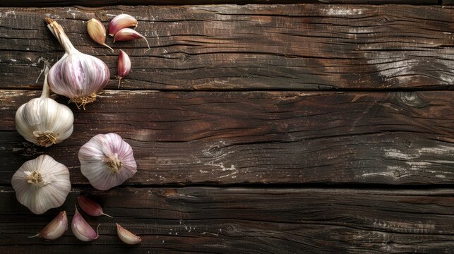 Garlic Cloves Placed on a Wooden Surface