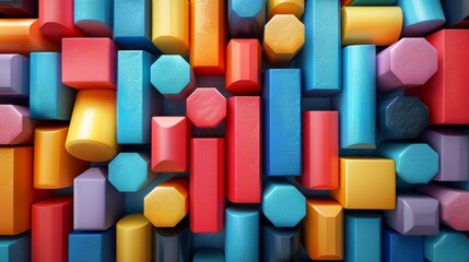 Poster - A dense collection of 3D geometric blocks in a mix of vibrant colors, creating a richly textured and eye-catching digital composition