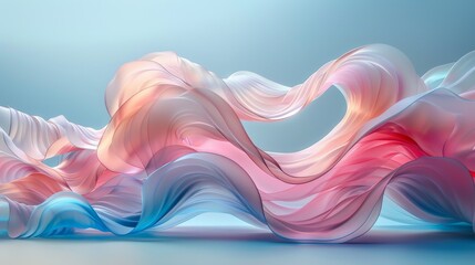 Poster - Soft and flowing abstract waves in a harmonious blend of pink and blue tones