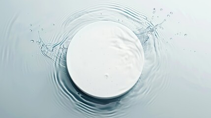 Round white for cosmetics on the water surface Top view