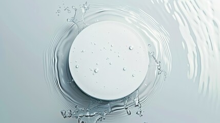 Round white for cosmetics on the water surface. Top view