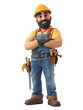 © YUTTADANAI - 3D Rendered Cartoon Construction Worker in Yellow Hard Hat and Overalls with Tools, Standing Confidently with Arms Crossed