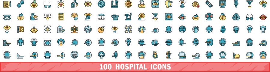 Poster - 100 hospital icons set. color line set of hospital vector icons thin line color flat on white