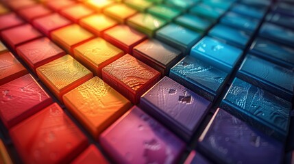 Poster - An abstract image showcasing a vibrant array of 3D cubes with a textured surface, emphasizing patterns and colors