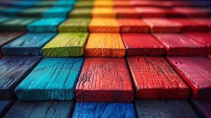 Poster - Striking close-up of rainbow-colored wooden floorboards with a strong texture and visual appeal