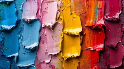 Poster - The image displays rich, textured strokes of multicolored oil paint on canvas, evoking creativity