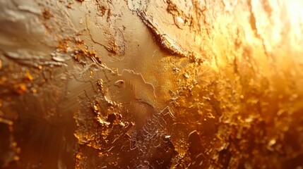 Poster - Close-up of a golden textured background created with thick oil paint and artist's tools