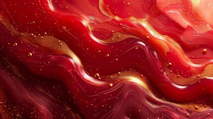 Poster - Abstract art piece with glistening golden elements over red flowing textures suggesting motion and luxury