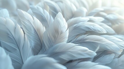 Poster - Close-up view of soft white feathers forming a full-frame background texture, focusing on the intricate details
