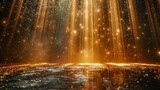Abstract concept of golden particles cascading down like a waterfall on a dark background