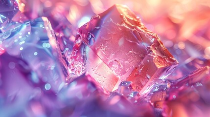 Poster - A macro shot featuring detailed ice crystals bathed in radiant pink and blue lights, creating an abstract and futuristic appearance