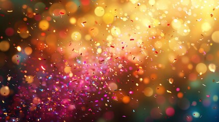 Poster - Bright abstract composition with warm golden lights and floating confetti, creating a celebratory bokeh effect