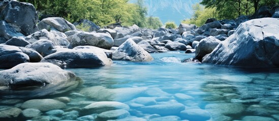 Poster - rapid stream with clear mountain water. Creative banner. Copyspace image