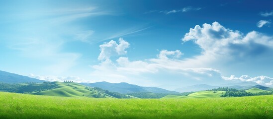 Poster - Field in nature landscape in the background sunny day. Creative banner. Copyspace image