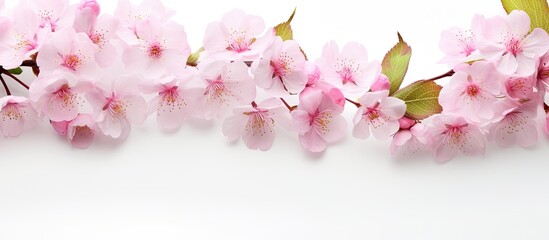 Aufkleber - Cherry tree branch with blooming flowers over white background. Creative banner. Copyspace image