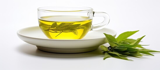 Aufkleber - Premium Tai Ping Hou Kui Green Tea on white background. Creative banner. Copyspace image