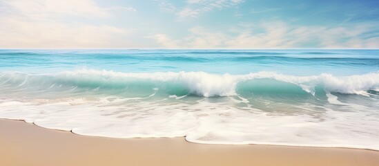 Poster - Sandy beach at the sea and sofe wave background. Creative banner. Copyspace image