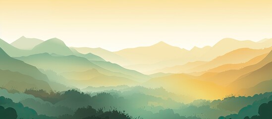 a beautiful colorful abstract mountain landscape with a hot summer haze in warm green tonality decor
