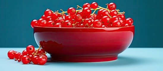 Wall Mural - red currant in a bowl macro photo. Creative banner. Copyspace image